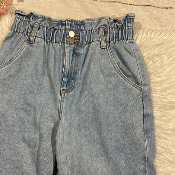 Oak + Fort Elastic Paperbag Raw Hem Straight Leg High Rise Jeans - Picture 6 of 14